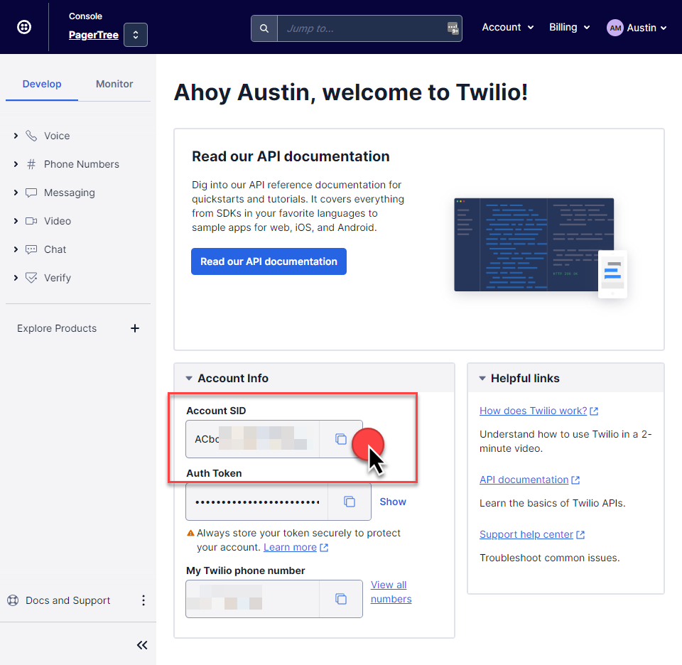 Twilio Dashbaord